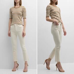 VERONICA BEARD Carly Ecru Kick Flare High-Rise Jean Sz 27 Raw Hem Chic Cute Sexy